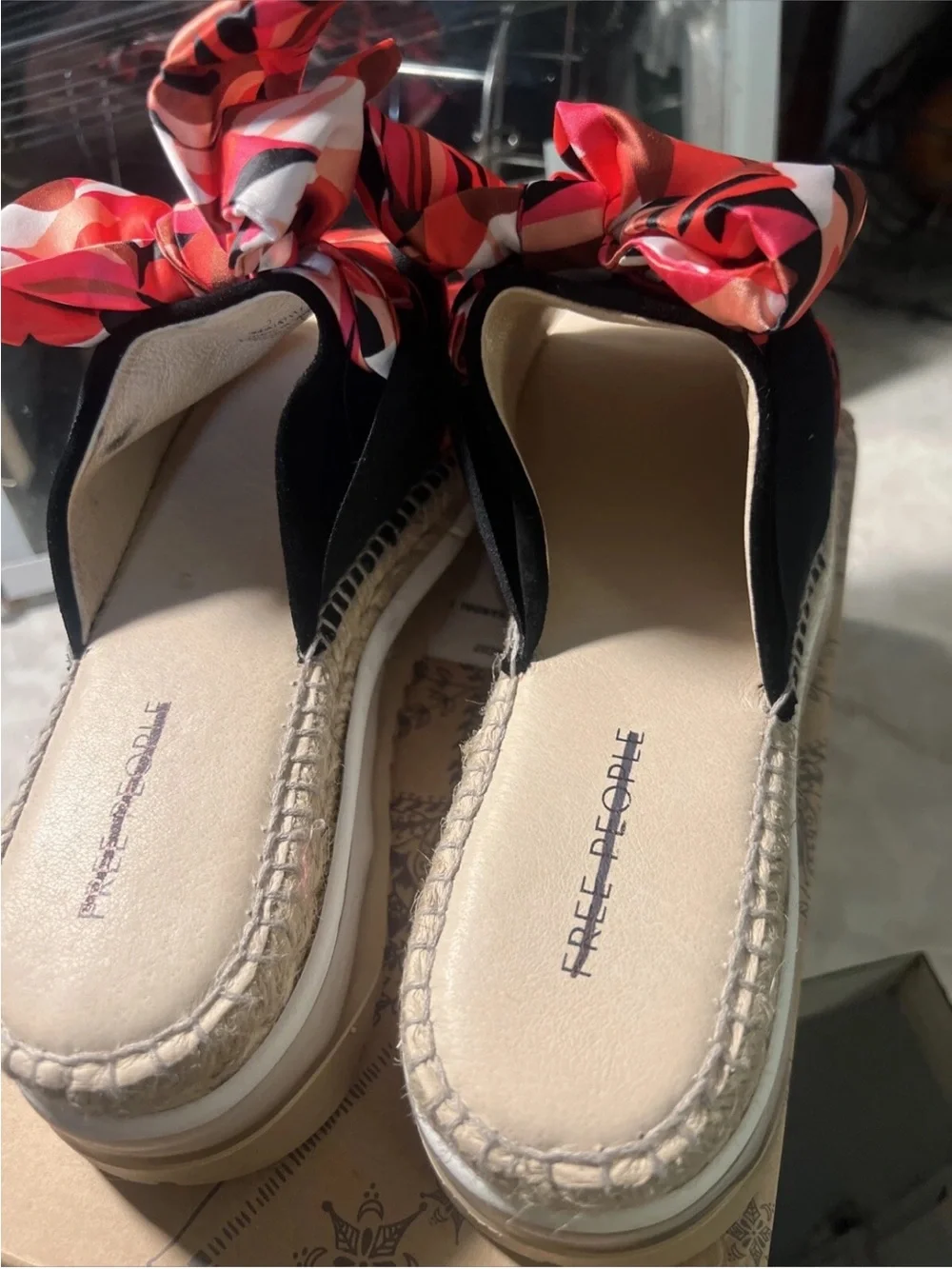 NIB Free People Chapmin Sport Sandal Sneaker Espadrille Ribbons Black Red 38 /8